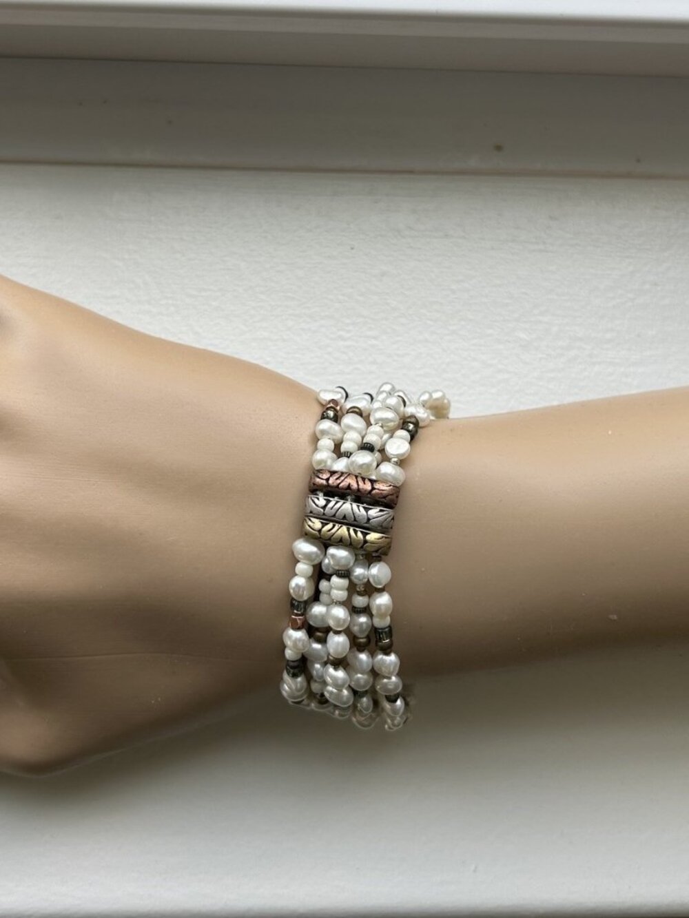 Silpada Pearl Multi-Strand Sterling Silver, Brass, Copper Bracelet